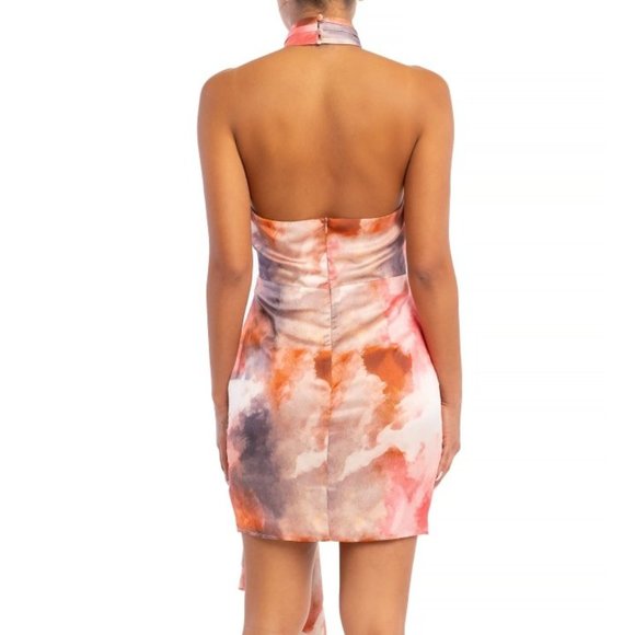 🎀 LAST ONE 🎀 Mauve Pink Satin Halter Mini Dress with Ruching (B) - Picture 3 of 3